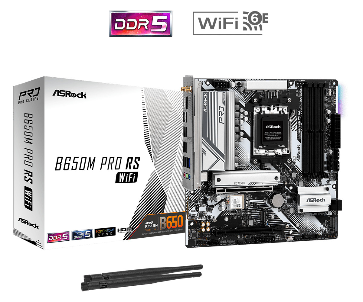 ASRock B650M Pro RS WiFi AMD AM5 mATX Motherboard DDR5 PCIe 4.0 CHECKDESCRIPTION
