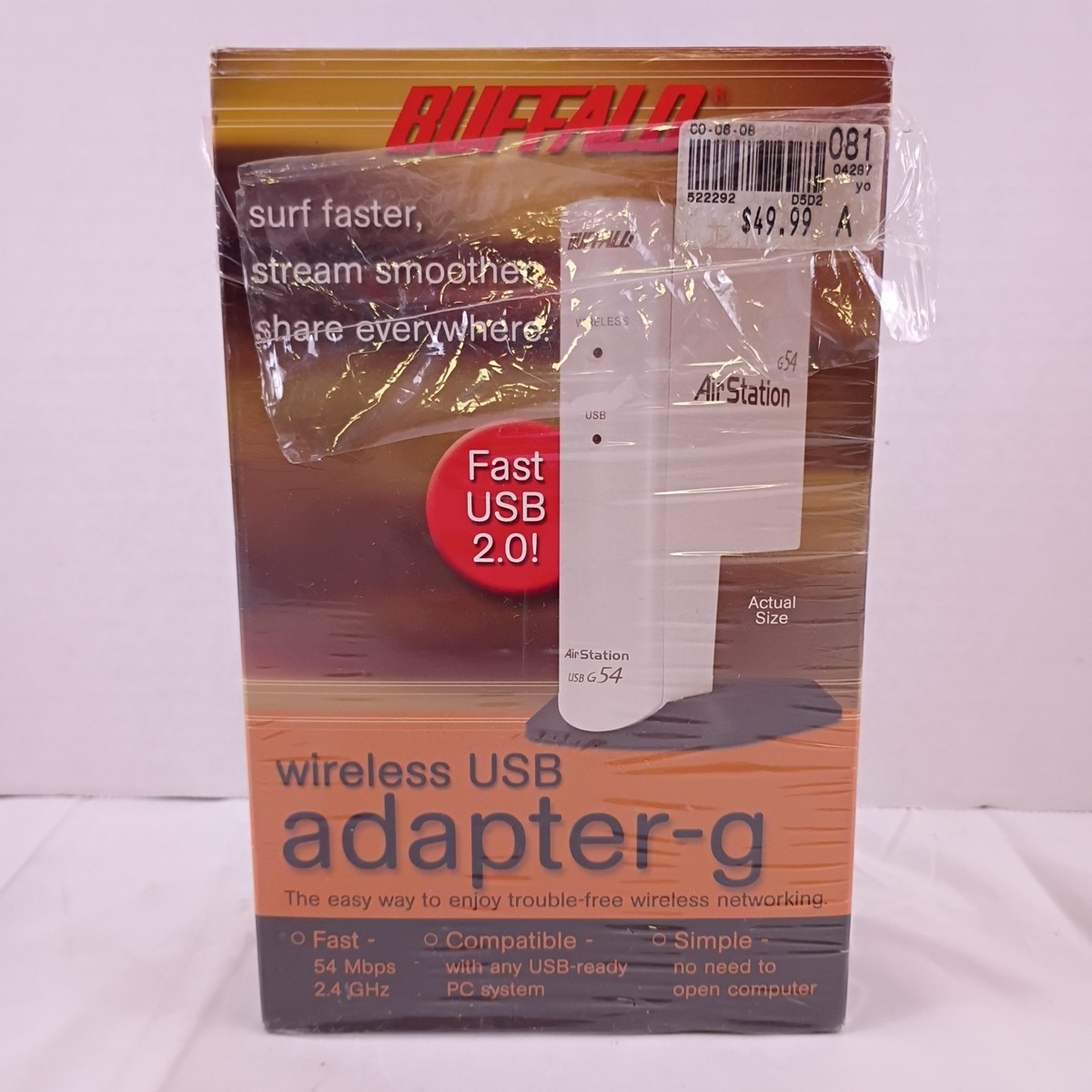 Buffalo Wireless USB Adapter-G 54 Mbps WLI2-USB2-G54 Airstation AOSS Open Box