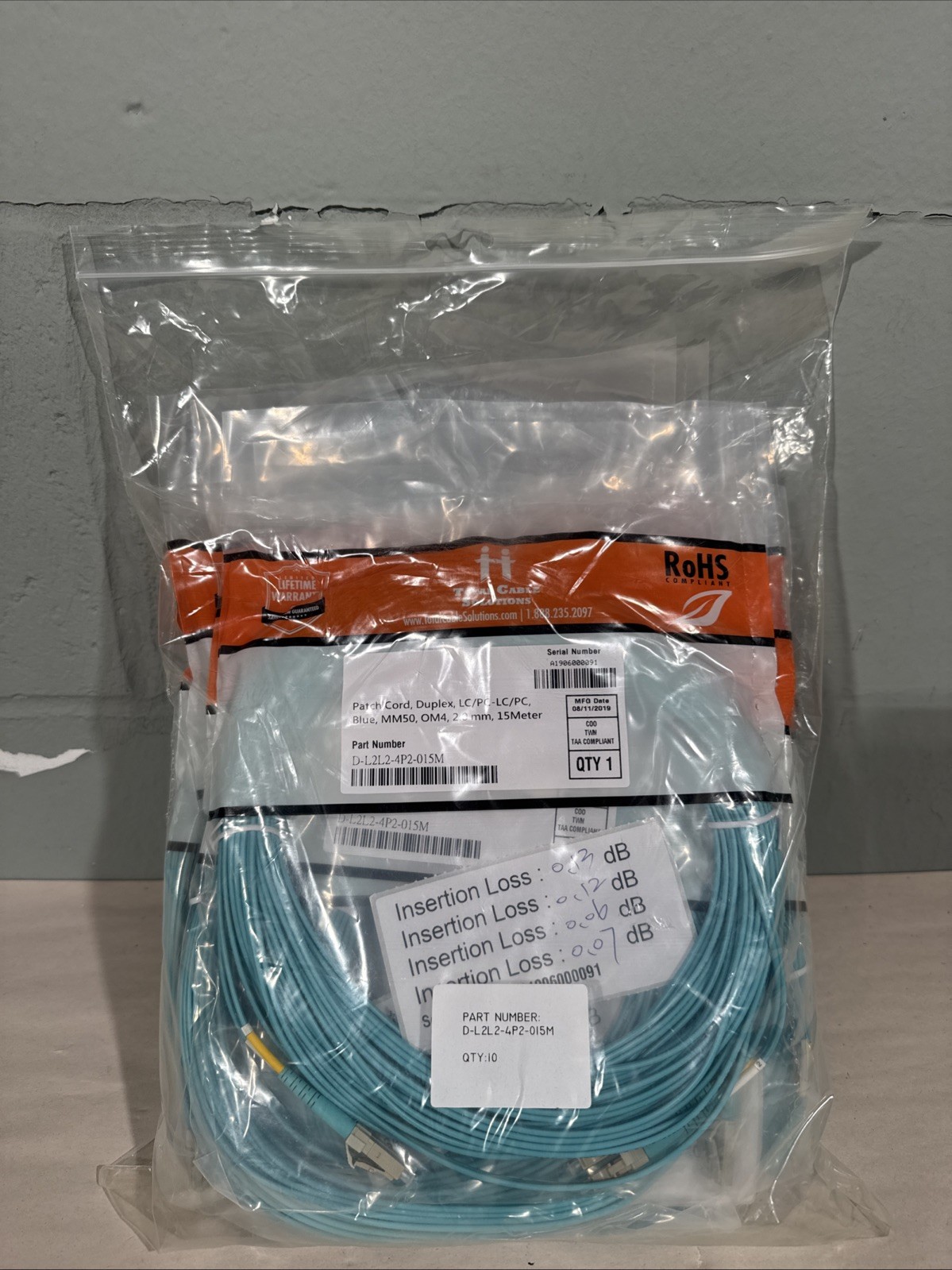 10 Pack Total Cable Solutions D-L2L2-4P2-015M #60