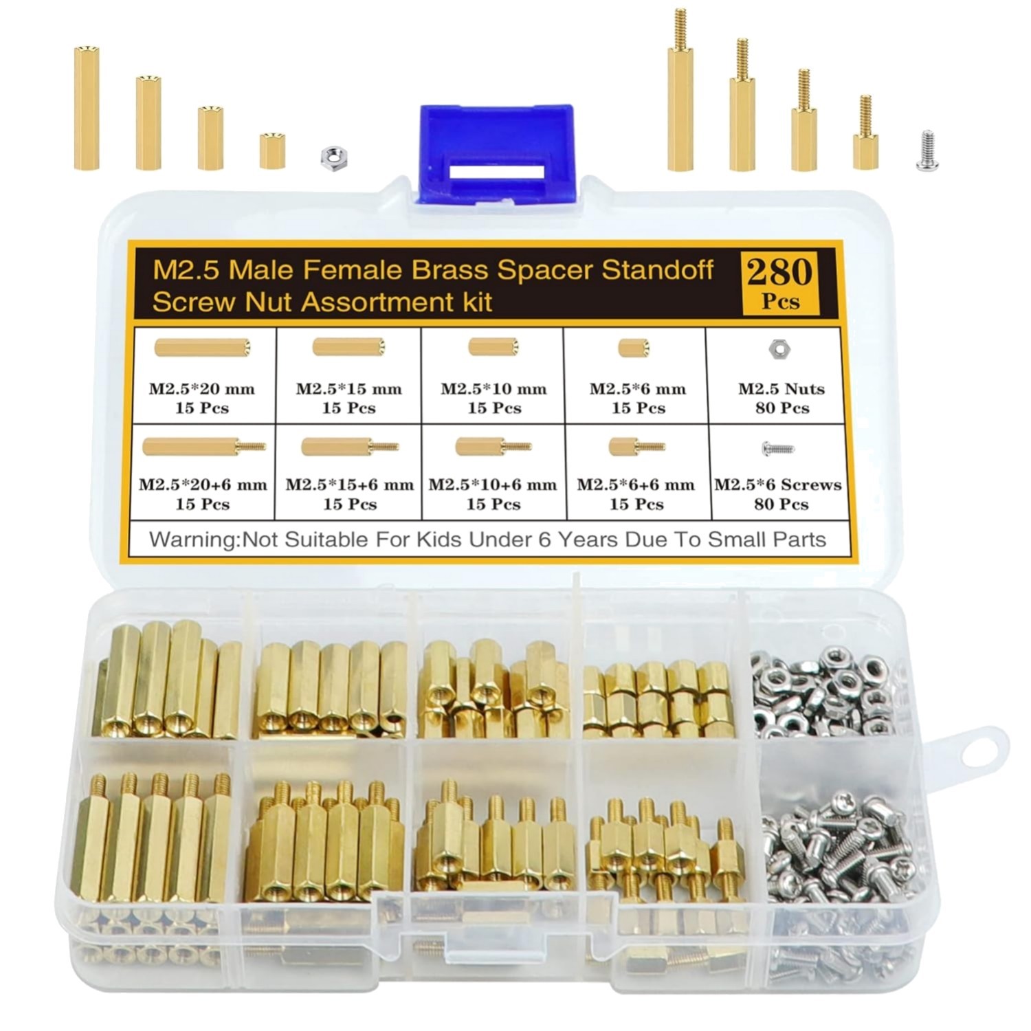 Hexagonal Brass & Stainless Steel Standoff Kit for Electronic Projects - 280pcs
