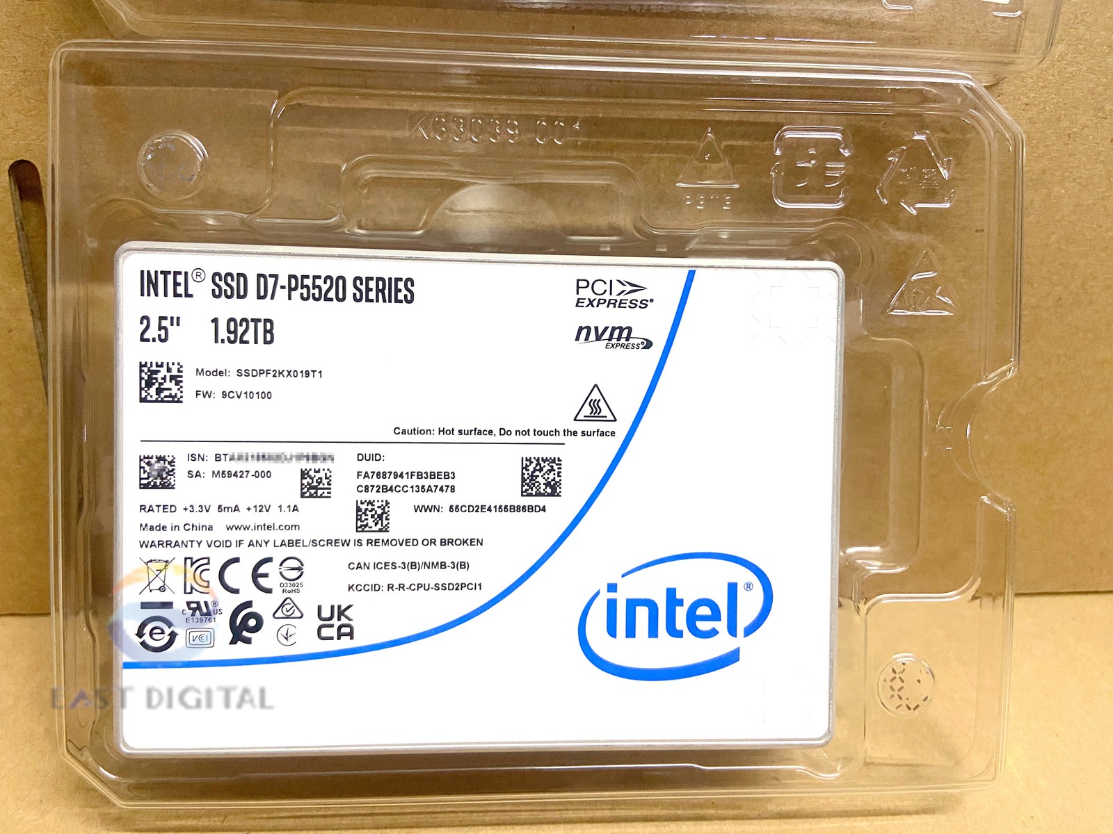 Intel SSDPF2KX019T1N1 P5520 1.92TB PCIE4.0 NVMe U.2 Solid State Drive Brand New