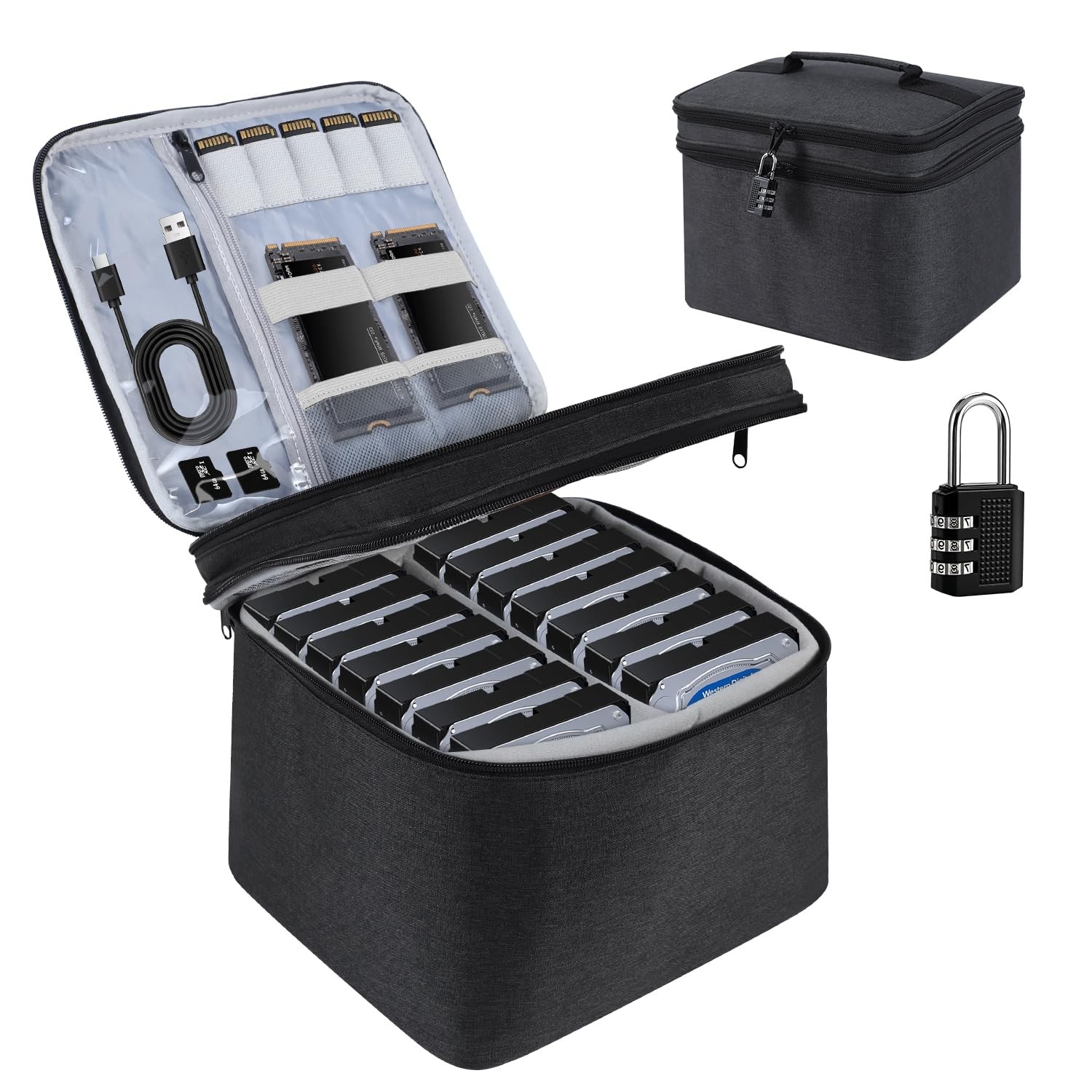 Crisinant Hard Drive Case,14 -Bay Protective Storage Bag for 3.5" HDD