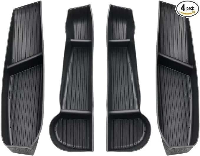4Pcs Car Door Organizer Tray for Tesla Model Y 2021-2025 - Black TPE Material
