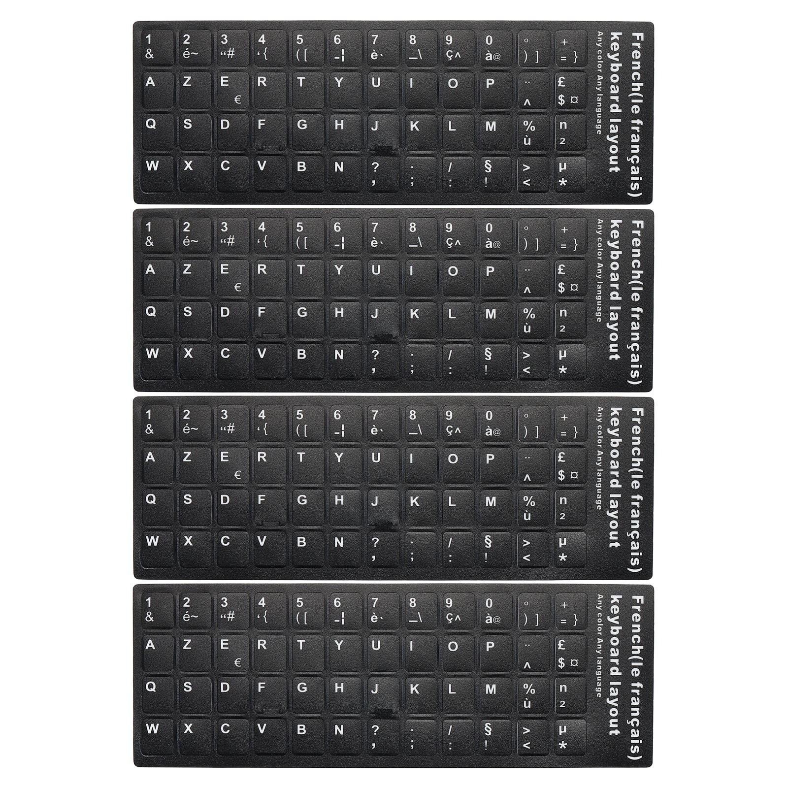 French Keyboard Stickers Cover Frosted, Black Background White Lettering 4pcs