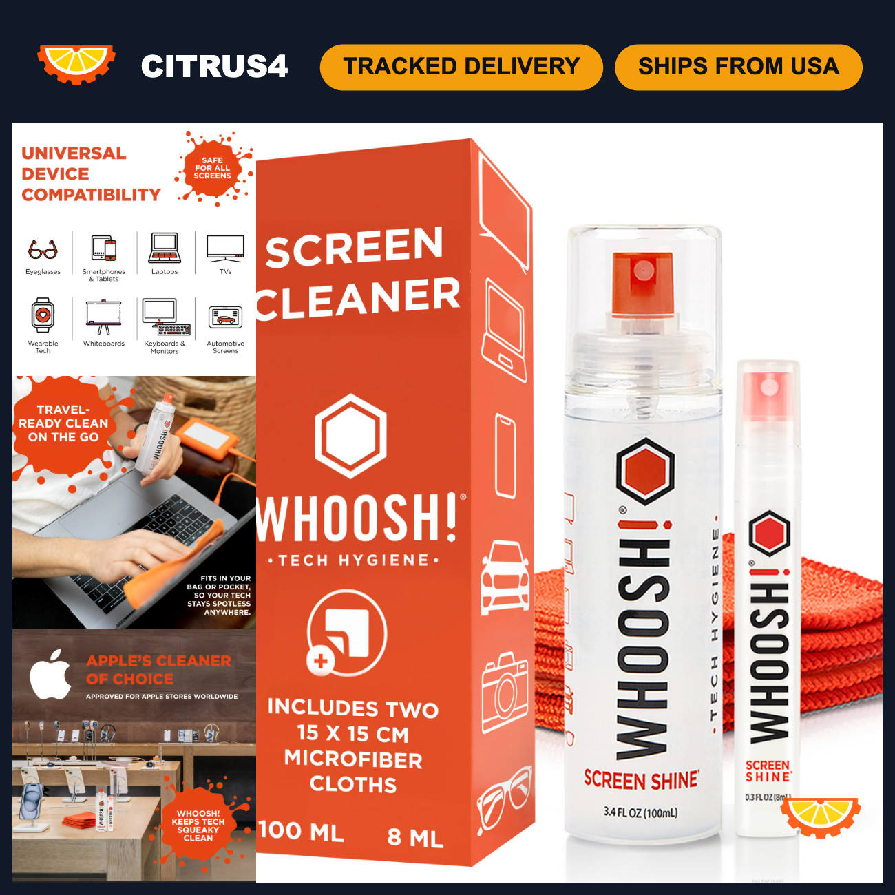 Screen Cleaner & Wipe Kit - 3.4oz + 0.3oz, Streak-Free, Anti-Static, Safe for Al