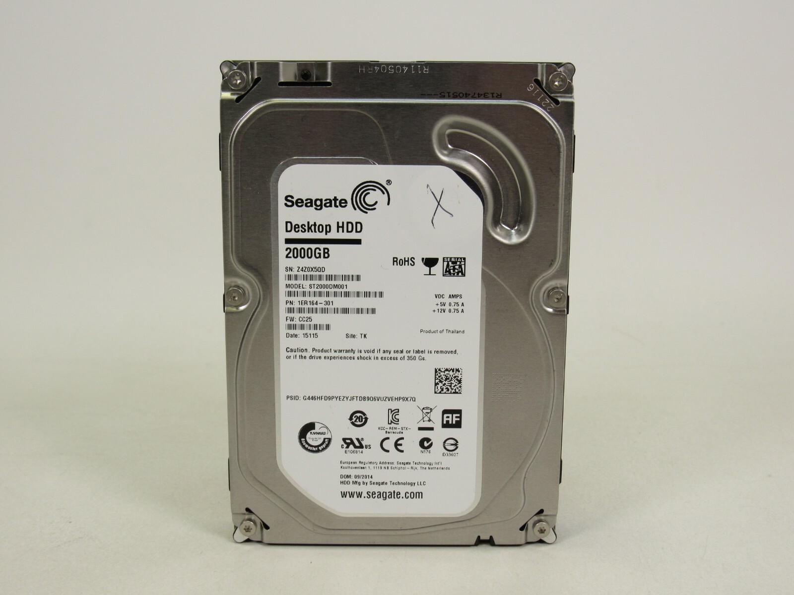 Seagate  2000GB 3.5" Desktop SATA Hard Drive ST2000DM001 1ER164-301 *AS IS*