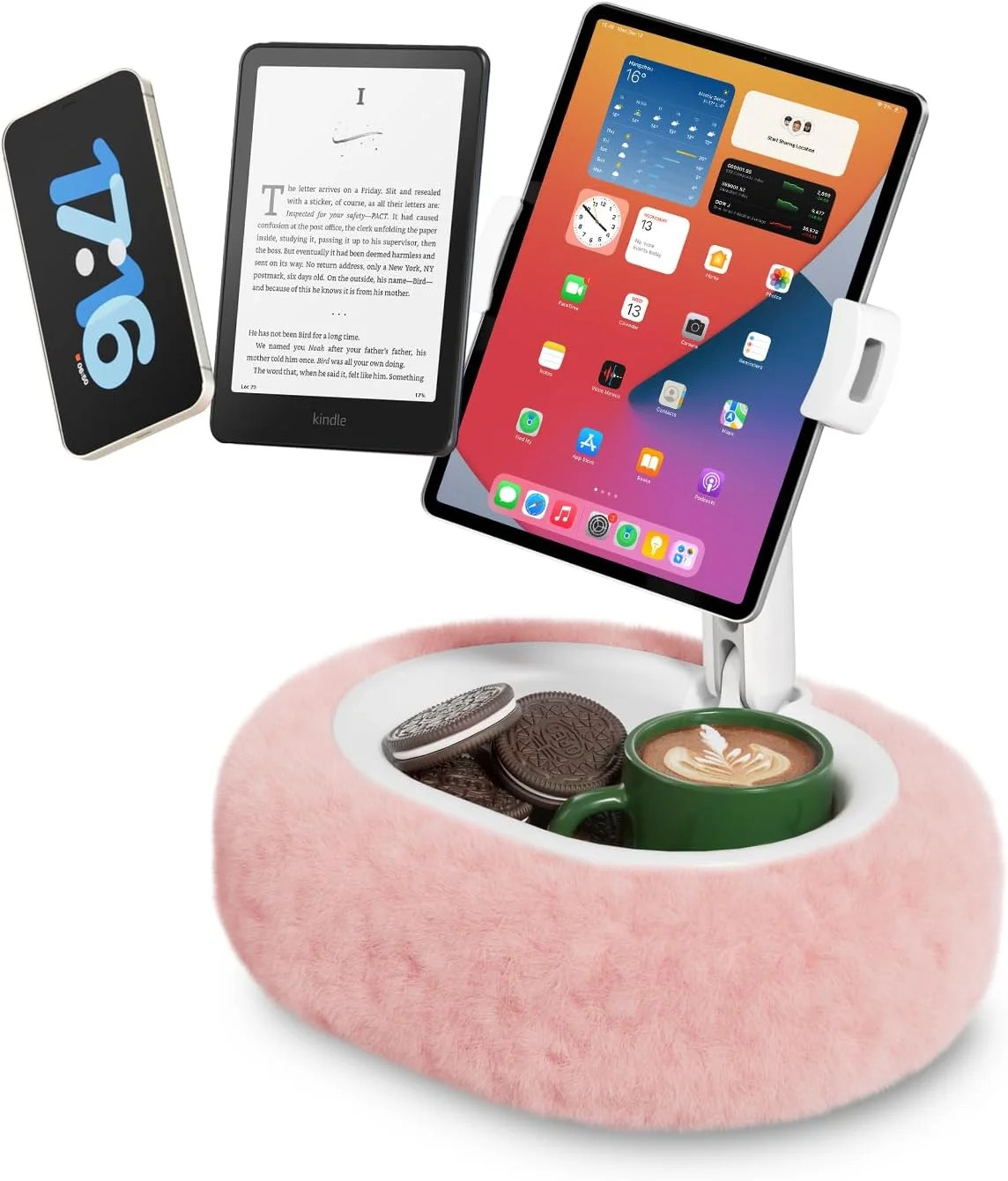 Tablet Pillow Stand with 4-11" Tablet/Phone Kindle iPad Bed Holder Cushion Pink