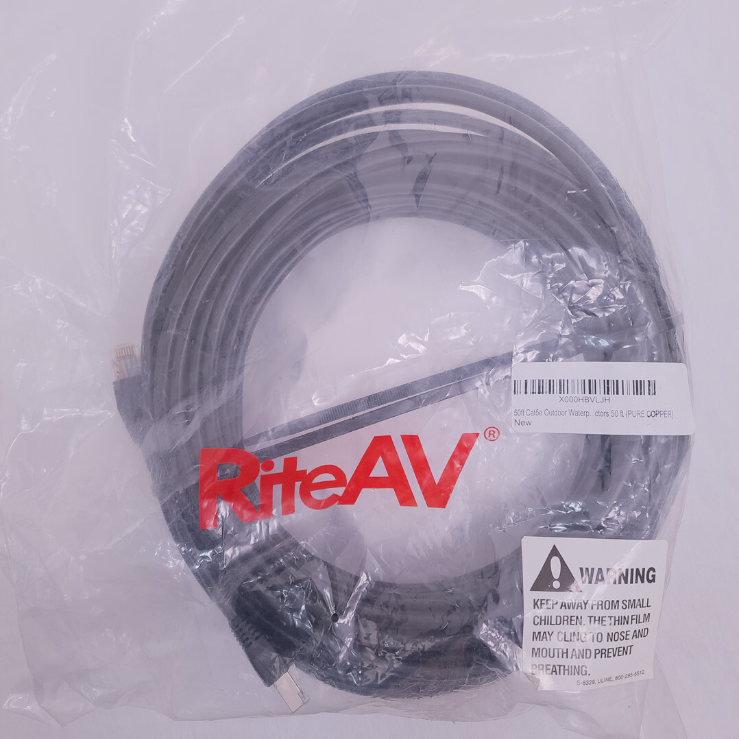 RiteAV 50 ft CAT5e Ethernet Cable Outdoor Waterproof Direct Burial Shielded NEW