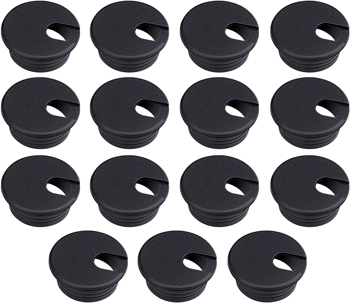 15 Pack 1.5 Inch Desk Cable Hole Cover Grommet - Plastic Wire Cord, Black