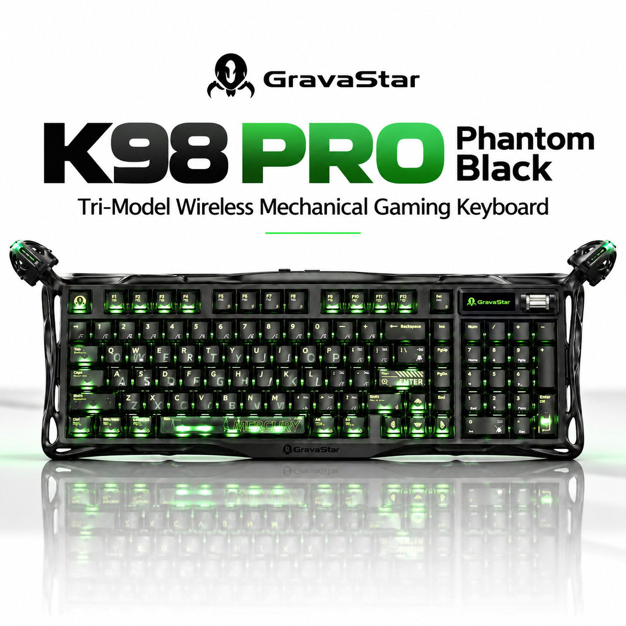 GravaStar K98 PRO Phantom Black Tri-Model Wireless Mechanical Gaming Keyboard