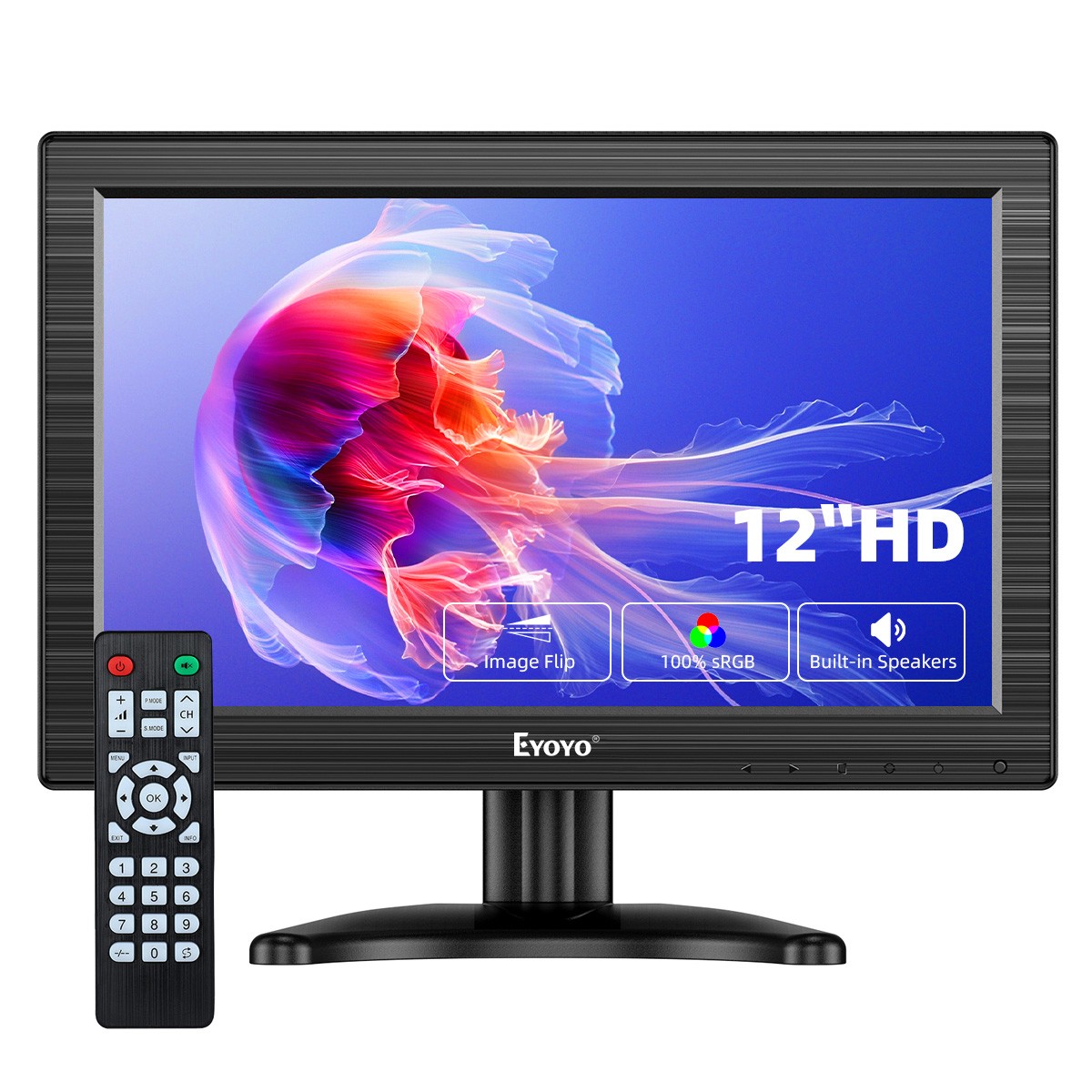 Eyoyo 12 Inch CCTV Security Monitor with AV HDMI BNC VGA for Surveillance Remote