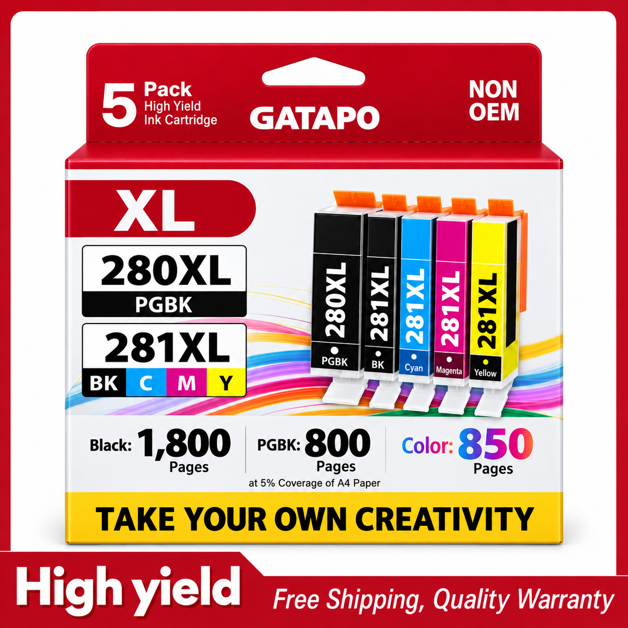 280XL 281XL Ink Cartridges 6 Combo Compatible for Canon PGI-280XL CLI-281XL