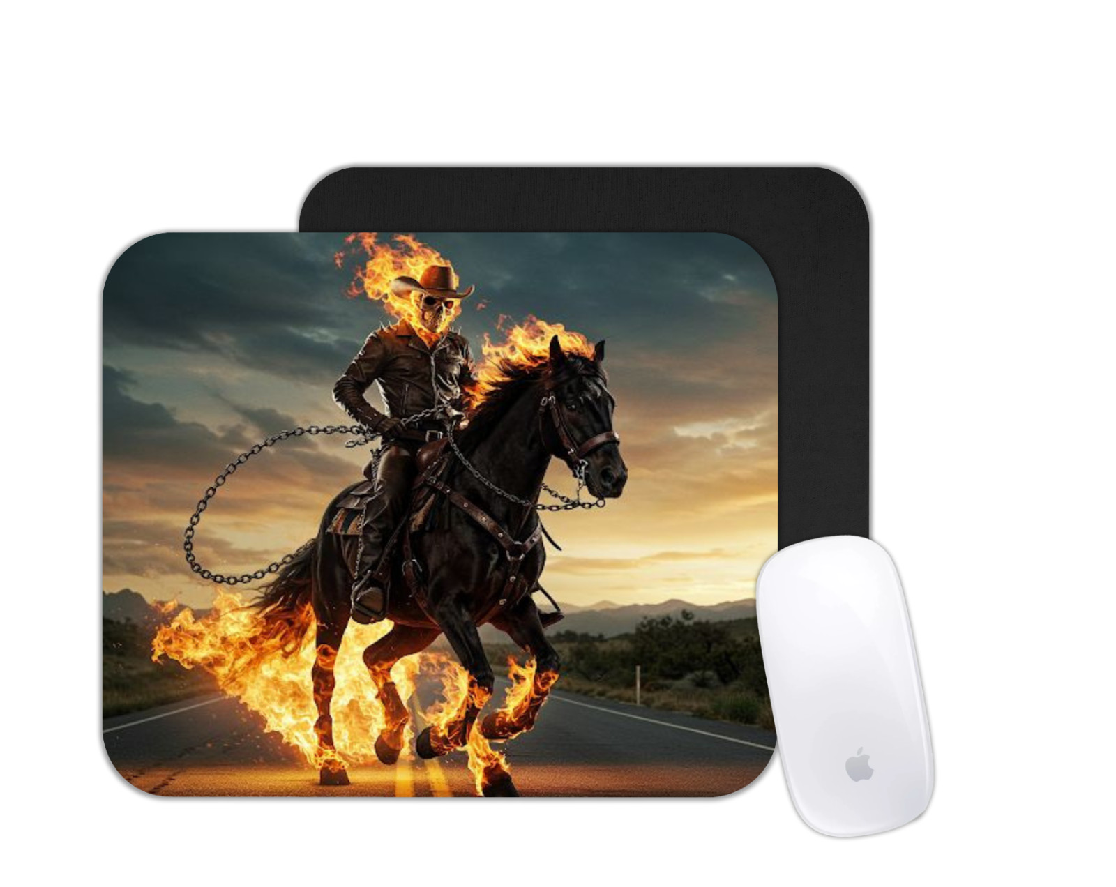 Ghost Rider Horse Flaming Skull Rider Inspired Mouse Pad | Dark Hero Desk Mat