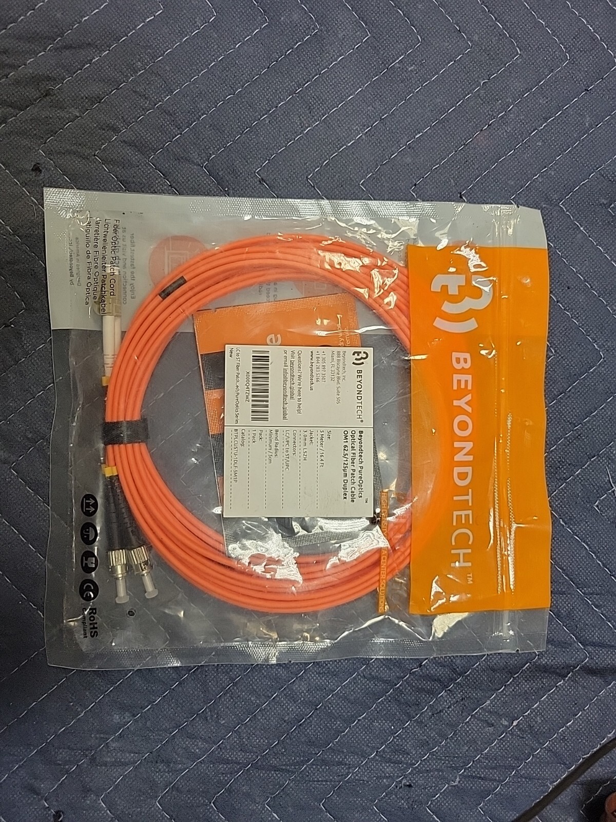 Beyondtech PureOptics Optical Fiber Patch Cable OM1 62.5/125um Duplex 5 Meter...