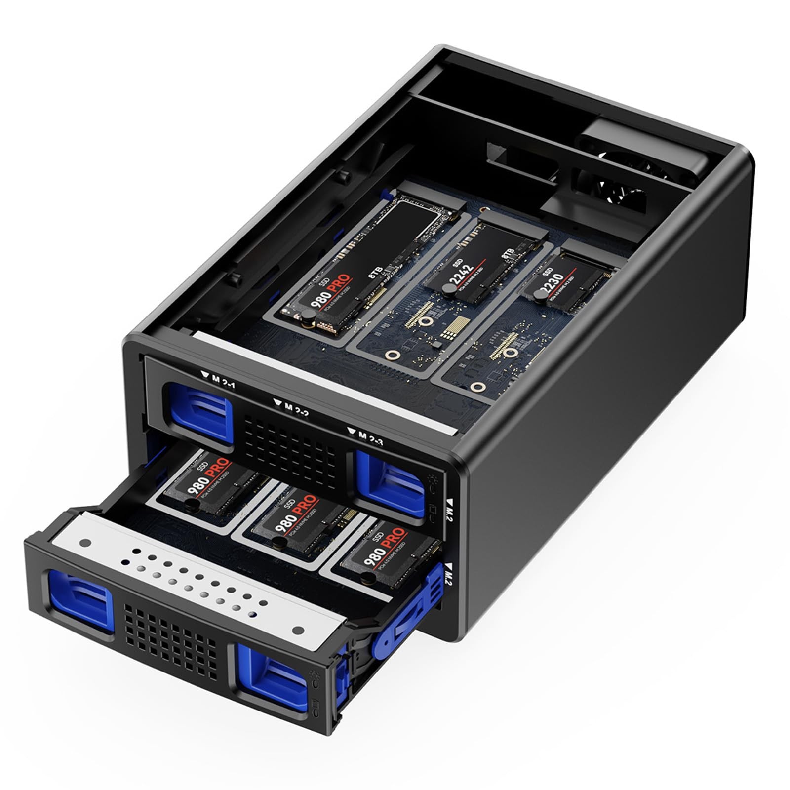 CENMATE 2*3 M / B+M Key M.2 NVMe Enclosure with Cooling Fan and 6 bay, Black