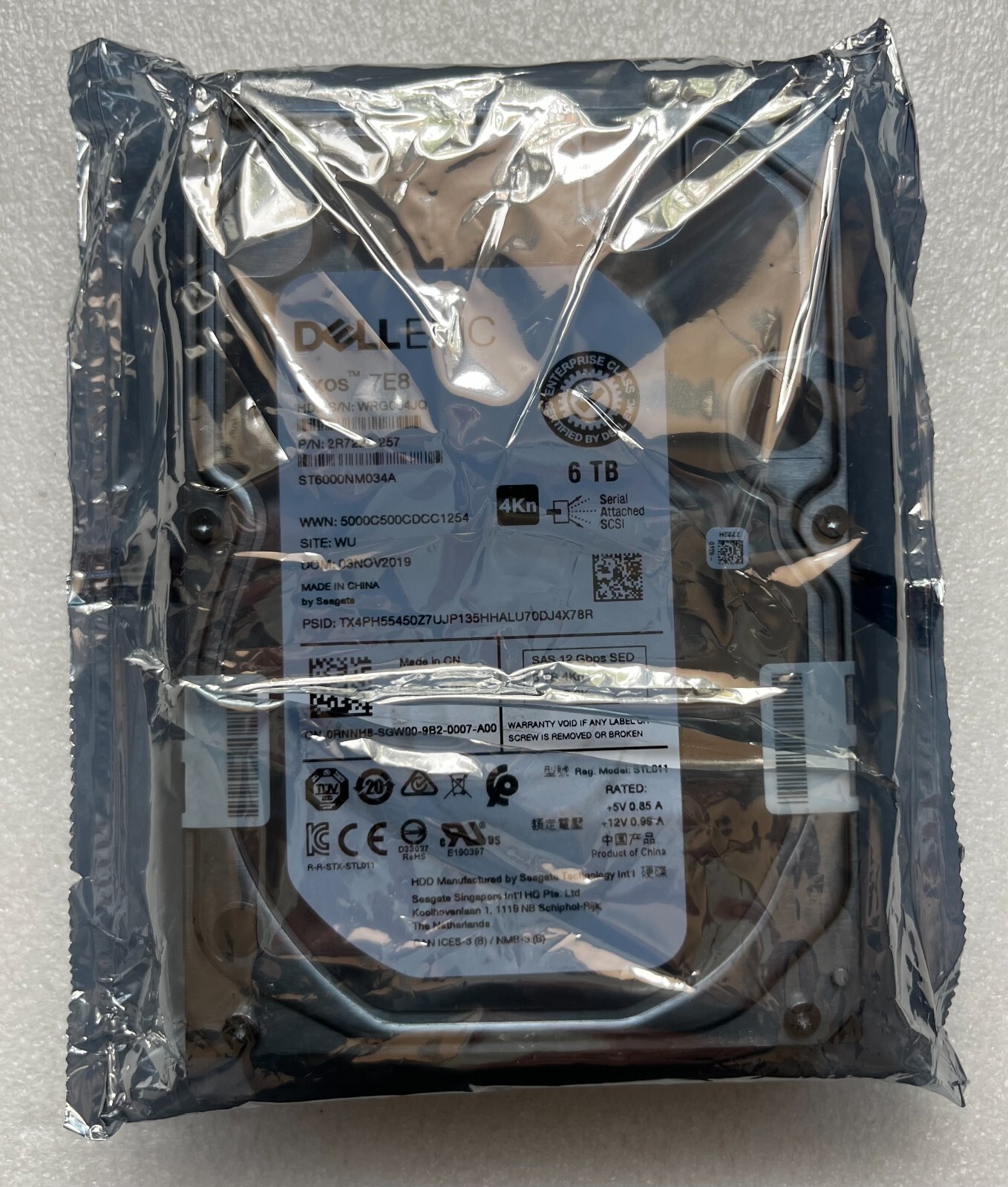 RNNH8 Dell Seagate ST6000NM034A 6TB 3.5" 12Gbps 7.2K RPM SAS 4Kn SED HDD 0RNNH8