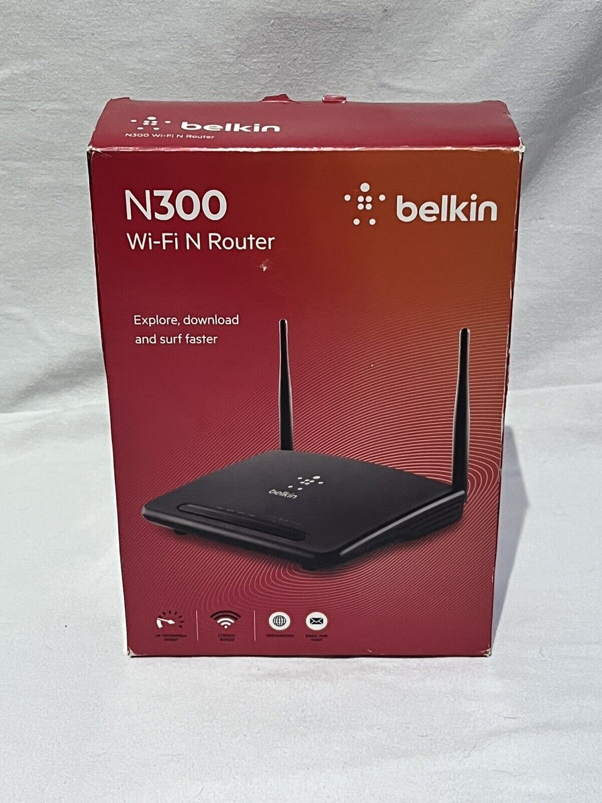 Belkin F9K1010 300Mbps Wireless WiFi N300 4-Port Router 2 Antennas New Open Box