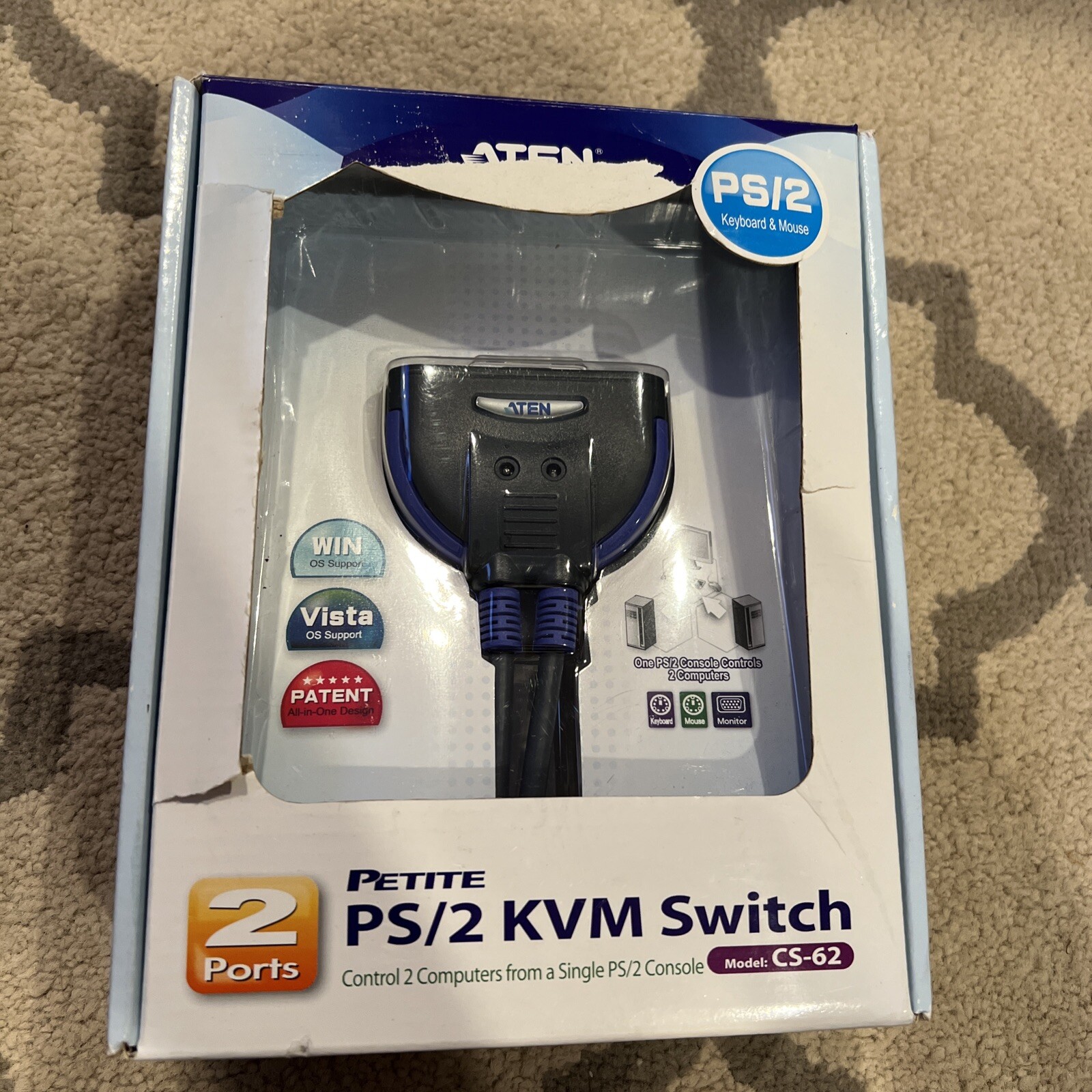 Aten CS-62  Port PS/2 KVM Switch Ps/2 Kit New