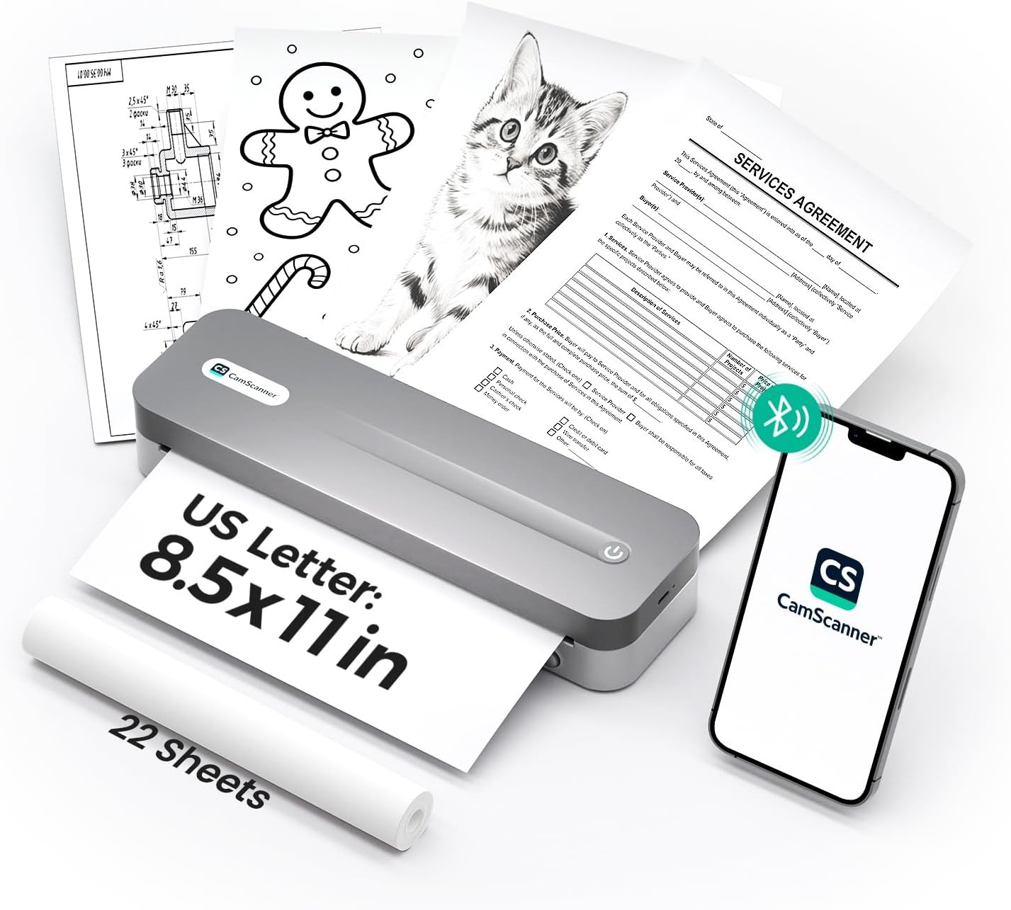 P1 Pro Ink-Free Thermal Printer Portable US Letter Size Bluetooth Printer