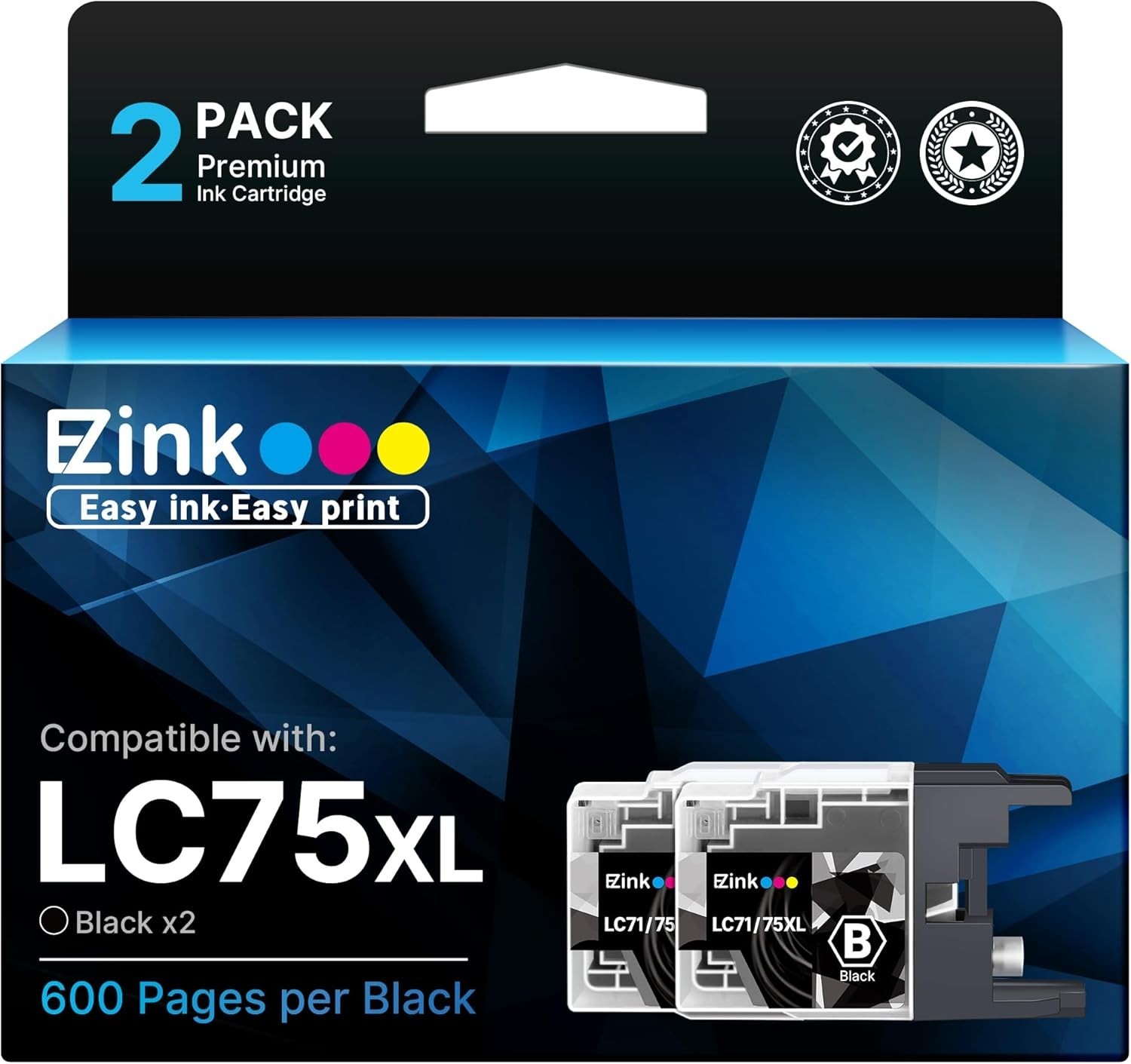 2packE-Z Ink Compatible Ink Cartridge Replacement for Brother LC-75 XL LC75 XL