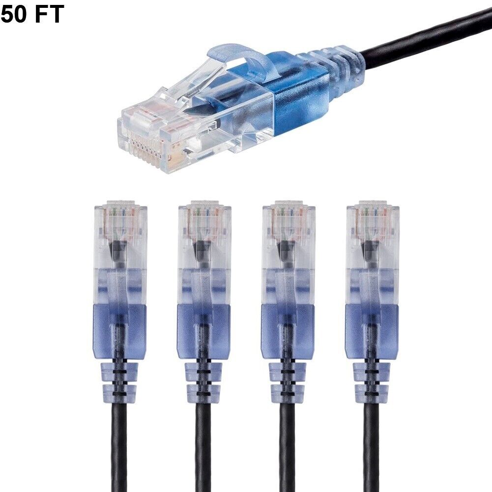 5x 50FT CAT6A RJ45 Slim Ethernet Network Cable UTP 10G Copper Wire 30AWG Black
