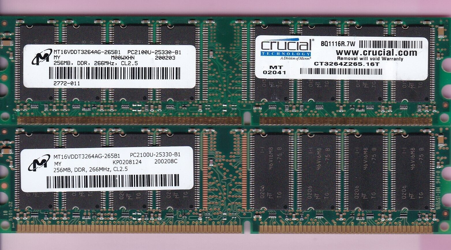 512MB 2x256MB PC-2100 DDR-266 MICRON MT16VDDT3264AG-265B1 DDR1 Ram Memory Kit MY