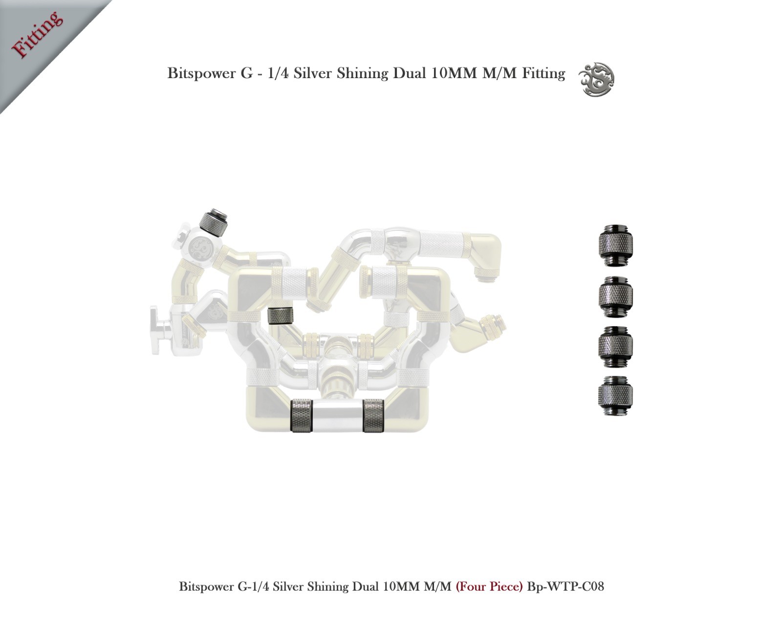 Bitspower Silver Shining G-1/4 10mm Dual M/M  Bp-WTP-C08