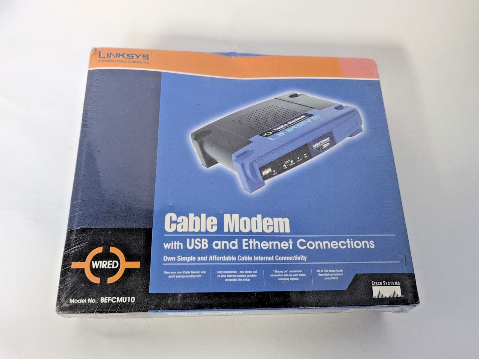 CISCO LINKSYS CABLE MODEM WITH USB AND ETHERNET CONNECTIONS  BEFCMU10