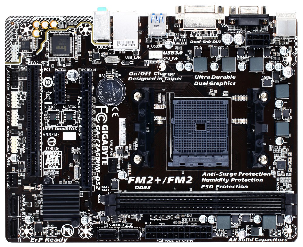 Gigabyte F2A68HM-DS2 GA-F2A68HM-DS2 AMD A68H FM2+ DDR3 USB 3.0 Motherboard