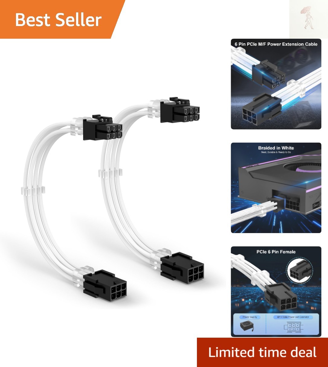 6 Pin PCIe Power Extension Cable, 11.8 inch GPU Male to Female Braided Sleeve...