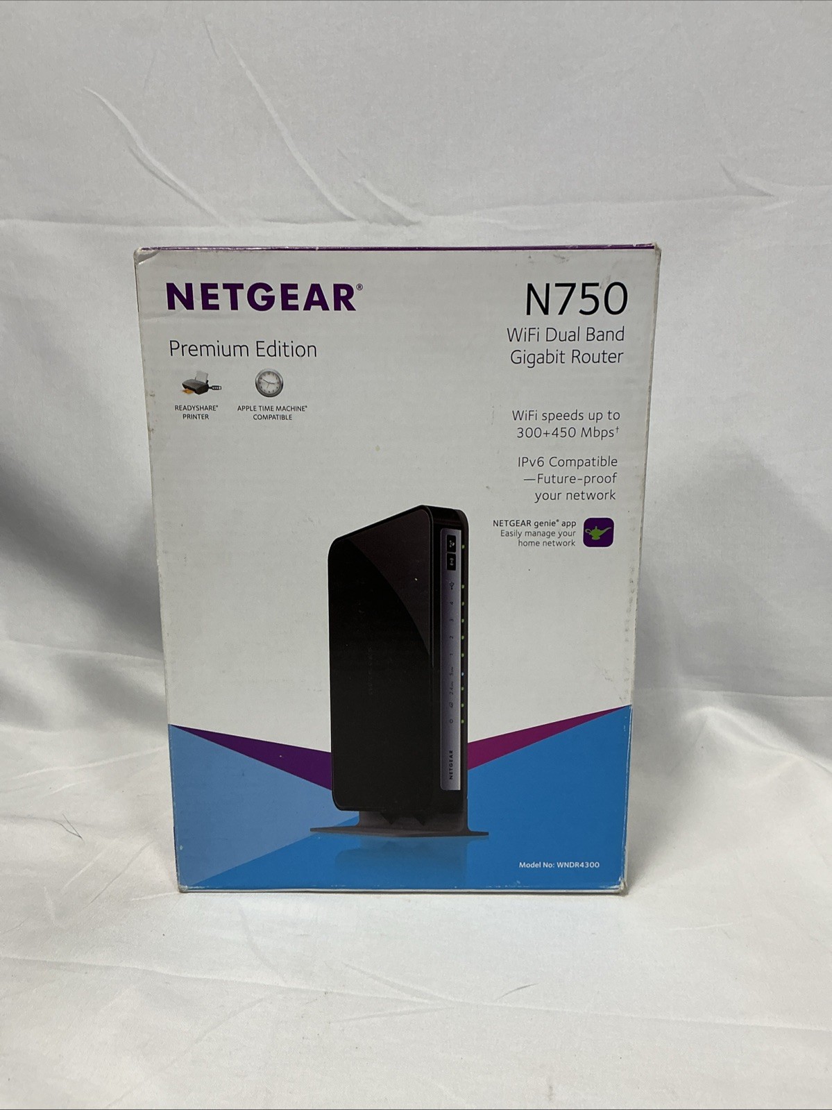NETGEAR N750 WiFi 300+450Mbps Dual Band Gigabit Router (WNDR4300) no cable