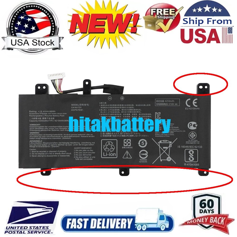 66Wh C41N1731 New Battery For ASUS ROG Strix GL504G GL504GM GL504GM-DS74 GL504GW