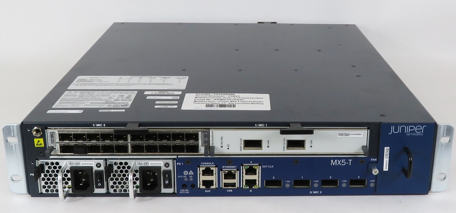 Juniper Networks MX5-T Router with MIC-3D-20GE-SFP + MIC-3D-2XGE-XFP Dual PSU