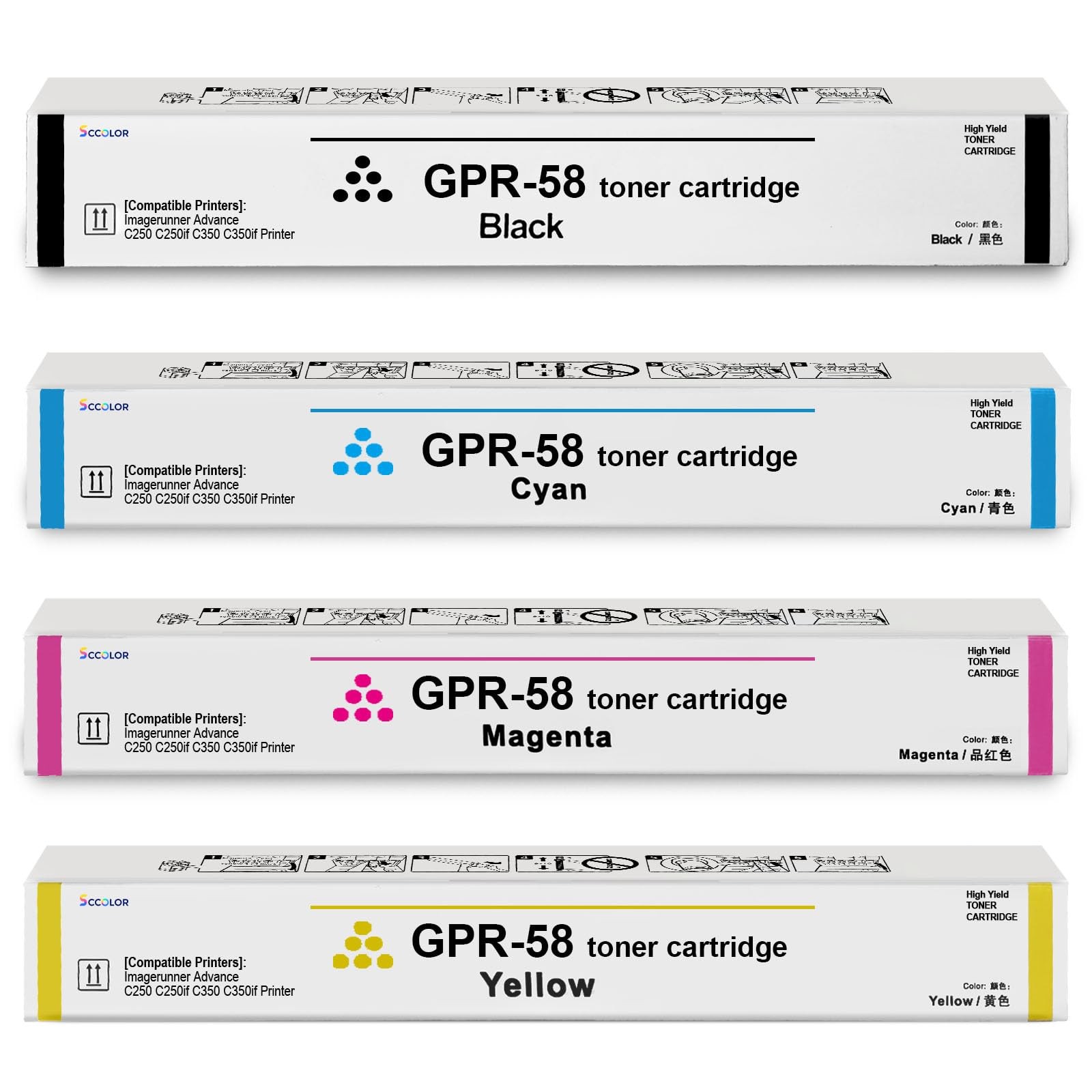 SCCOLOR GPR-58 GPR58 Toner Cartridge High Yield 4-Pack