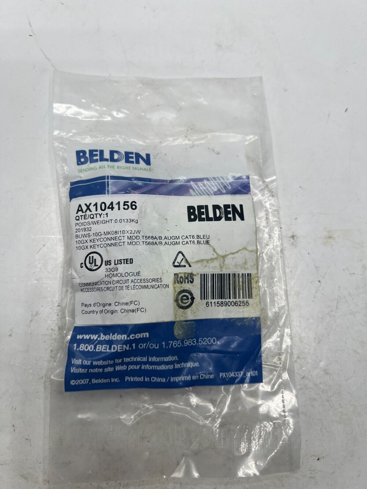 1 GENUINE Belden AX104156 KeyConnect 10GX CAT6A RJ45 Modular Jack, T568A/B, Blue