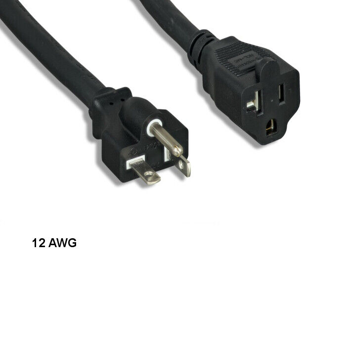 [10X] 6ft 12 AWG Power Extension Cord NEMA 5-20P to 5-20R 20A/125V SJT Blk