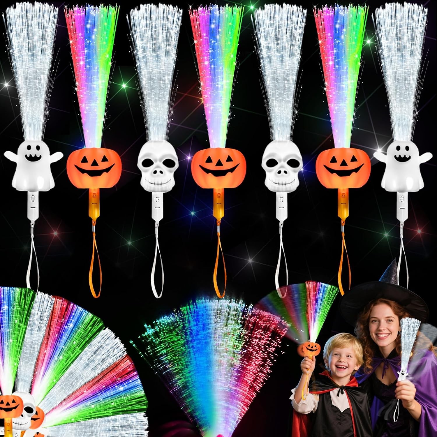 Halloween Glow Sticks Fiber Optic Wands Light Up Toys Glow in the Dark