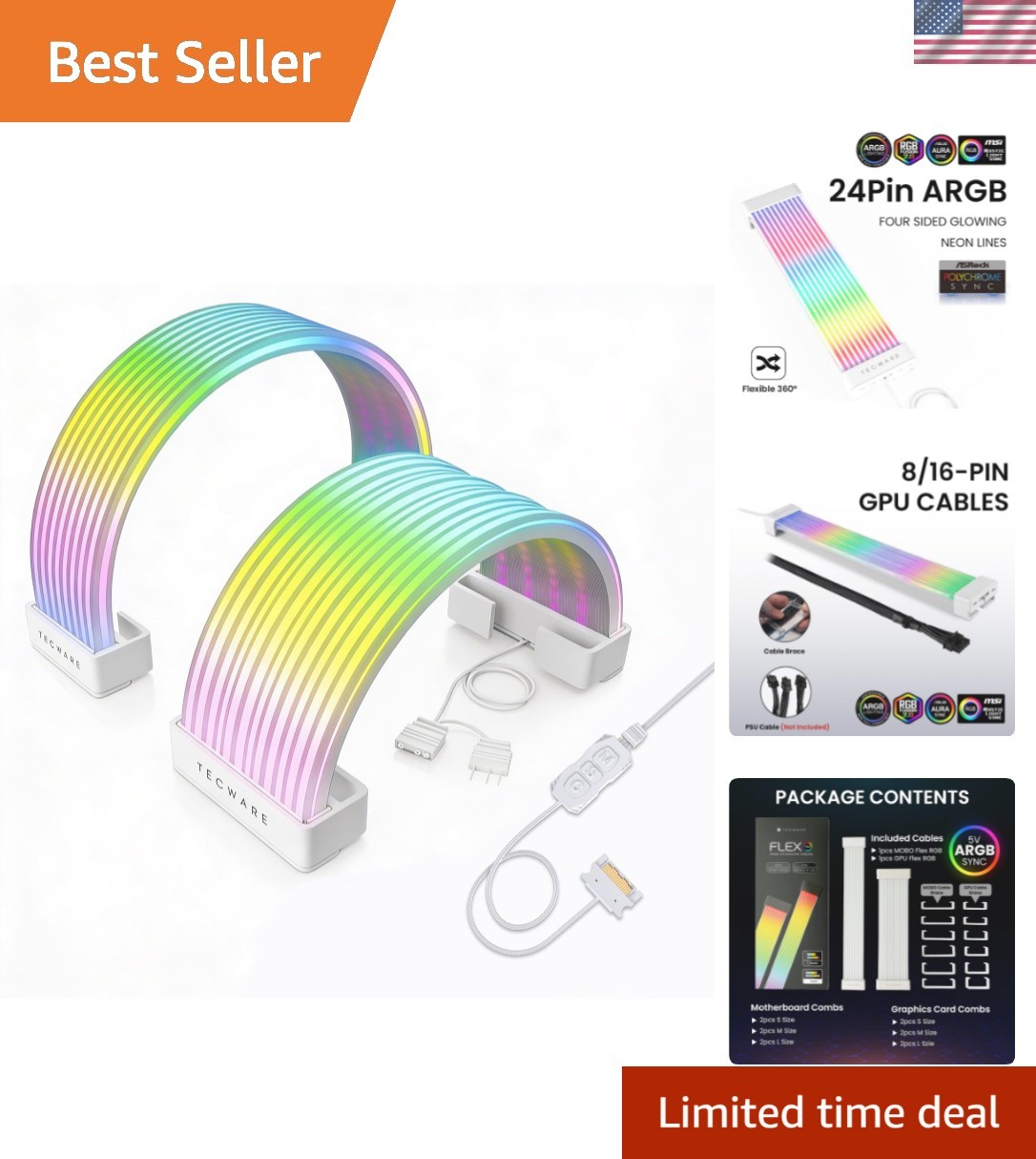 Flex RGB Cable Cover Kit | Compatible with 24-Pin Motherboard and 8-Pin/16-Pi...