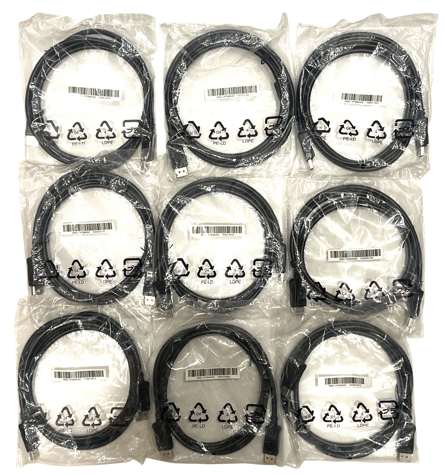 9 Pack BizLink DisplayPort 4K Cable E164571-KS 6FT AWM 20276 DP Male to Male