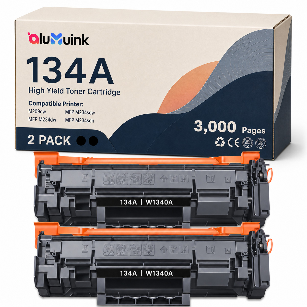 2PK Toner for  134A  with Chip - Works with M234sdn M209dw M234sdn M234dw