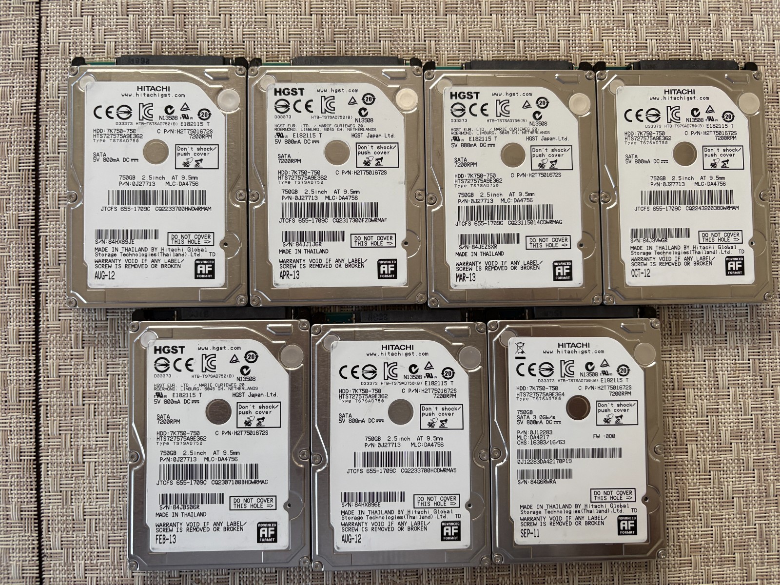 7 LOT Tested HITACHI 750GB Laptop HDD 2.5" 7200 RPM SATA  Hard disk drives