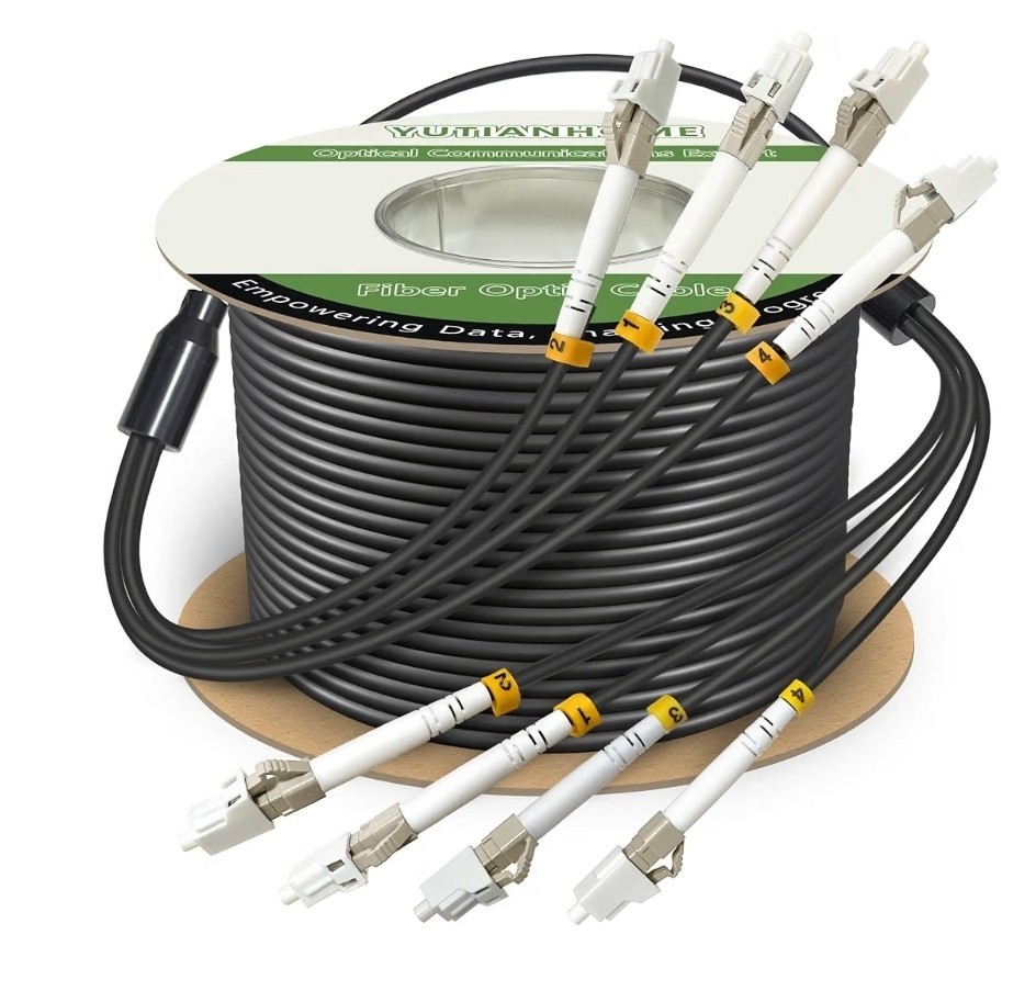 100m 330ft OM3 Multimode 4 Core LC-LC Armored Outdoor Direct Burial Fiber Cable