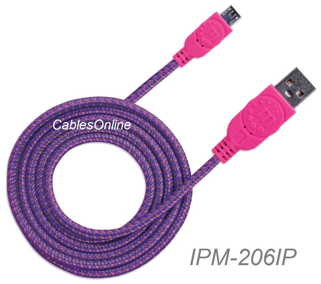 6ft Braided Hi-Speed USB A Male to Micro-B Male Device Cable, Purple/Pink