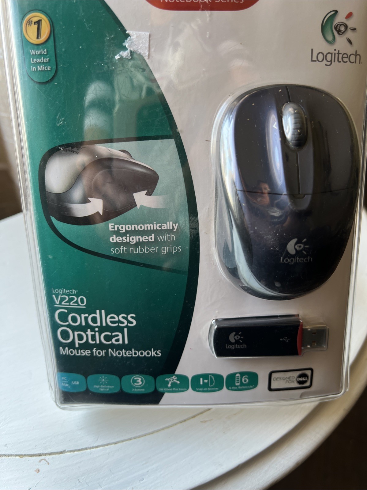 Logitech V220 Gray Cordless Optical Mouse For Notebooks Work Travel Home PC Mac