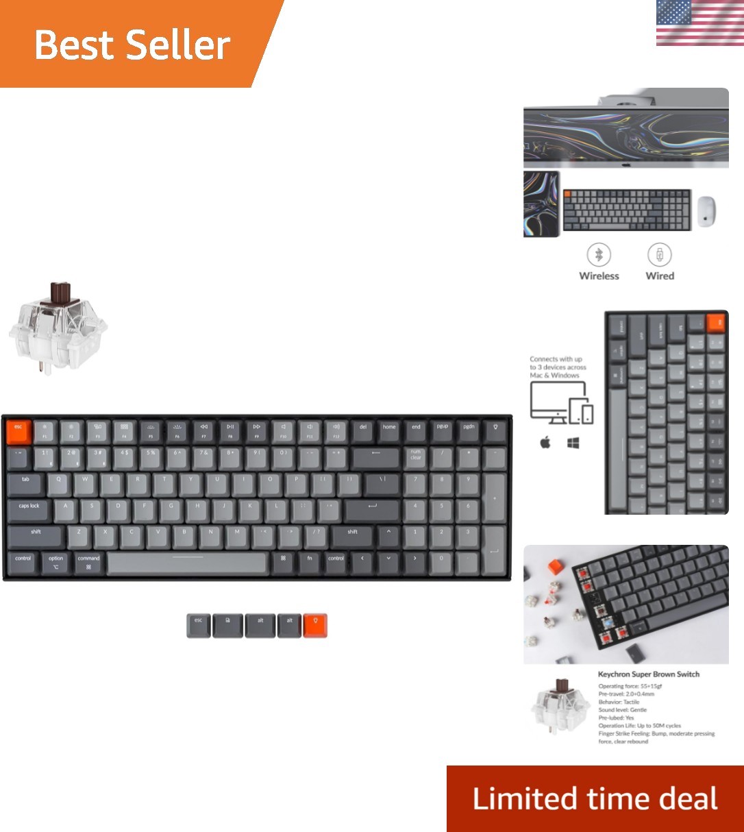 K4 96% Layout 100 Keys Wireless Bluetooth 5.1/Wired USB Mechanical Gaming Key...