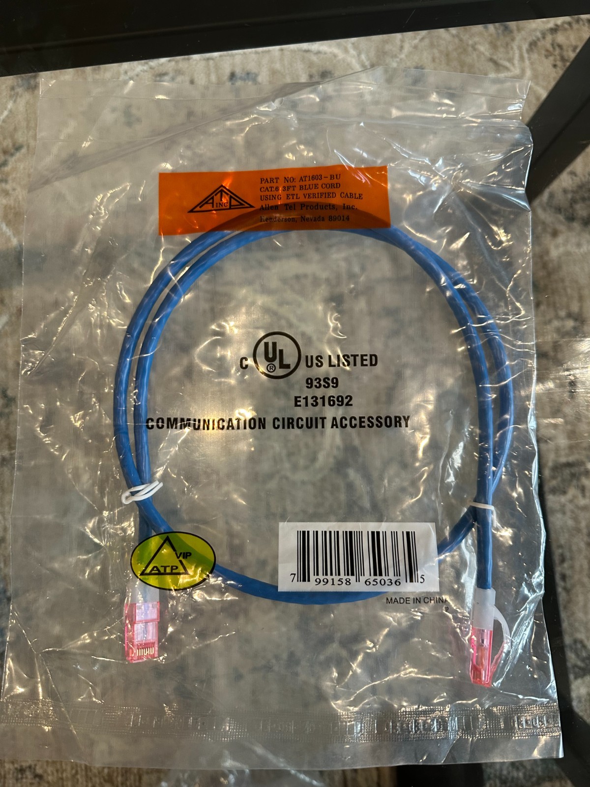 AT1605-BU Allen Tel Modular Patch Cord 3ft Blue CAT.6