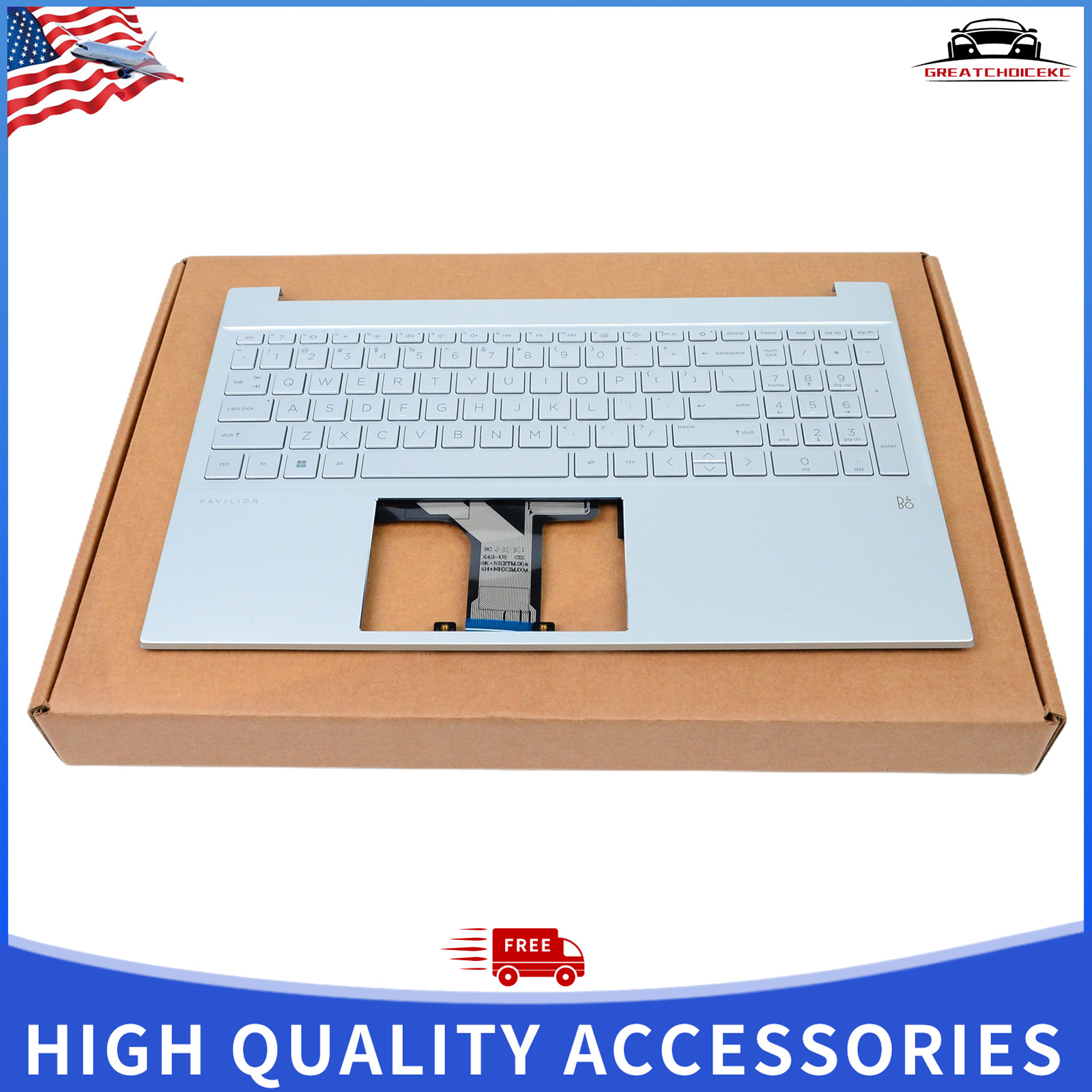 Silver Backlit Keyboard Palmrest for HP Pavilion 15-EH/15Z-EH/15-EG M08912-001