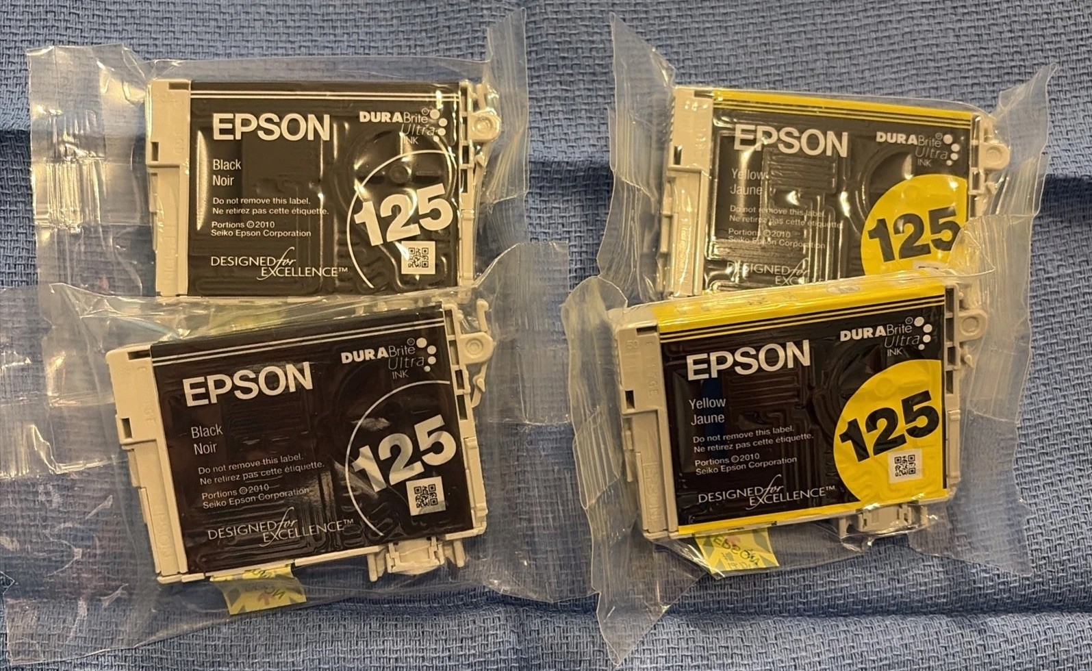 NEW GENUINE EPSON 125 BLACK AND YELLOW INK CARTRIDGES SEALED NO BOX