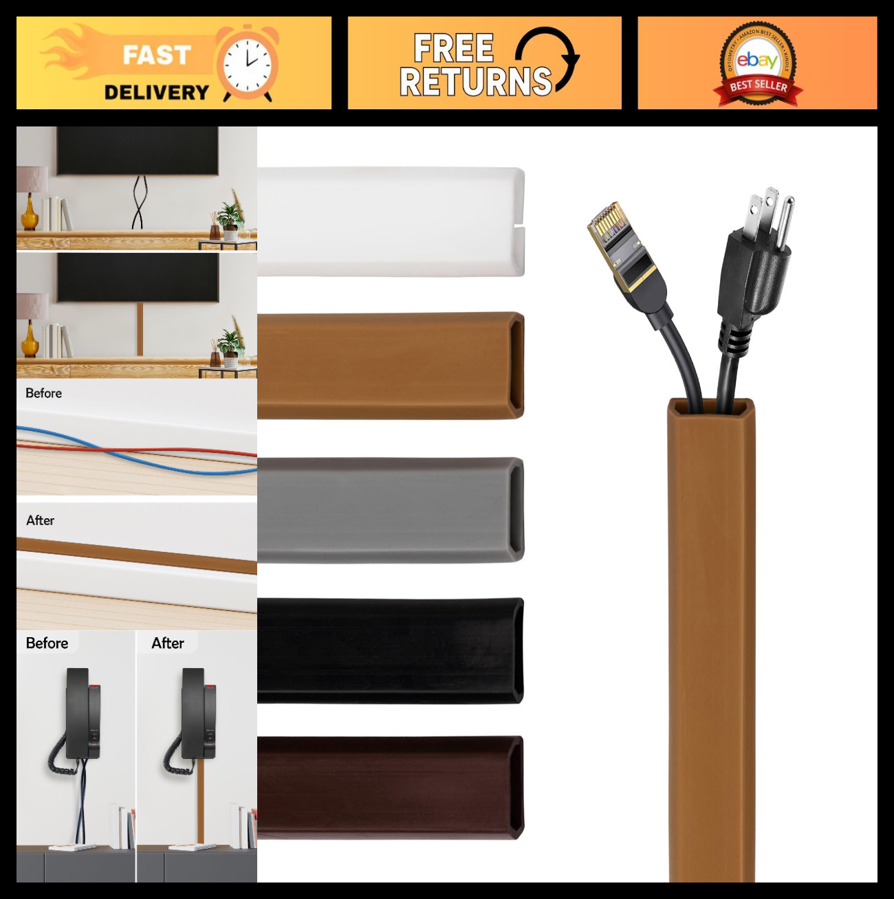 Flexible TV Cord Hider - Slim Silicone Cable Raceway, Self-Adhesive Wire Cover,