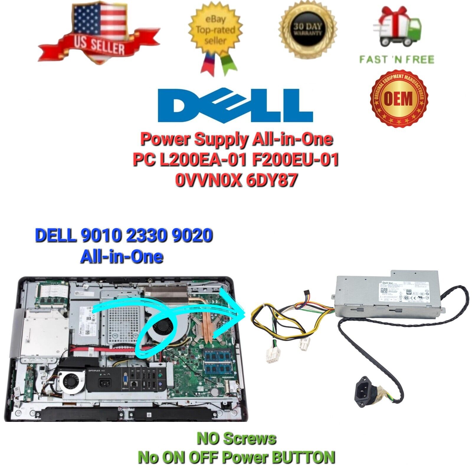 DELL 9010 2330 9020 Power Supply All-in-One PC L200EA-01 F200EU-01 0VVN0X 6DY87
